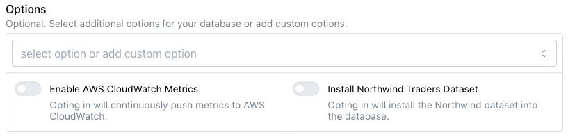 Selecting database options